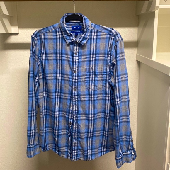 Apt. 9 ‘Seriously Soft’ Blue Checker Button-Down Flannel Shirt - Picture 1 of 2